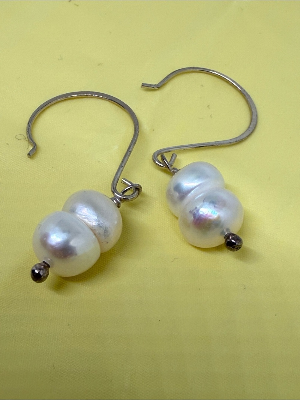 Cultured Double Button White Pearl Drop Earrings - Elegant Women’s Jewelry